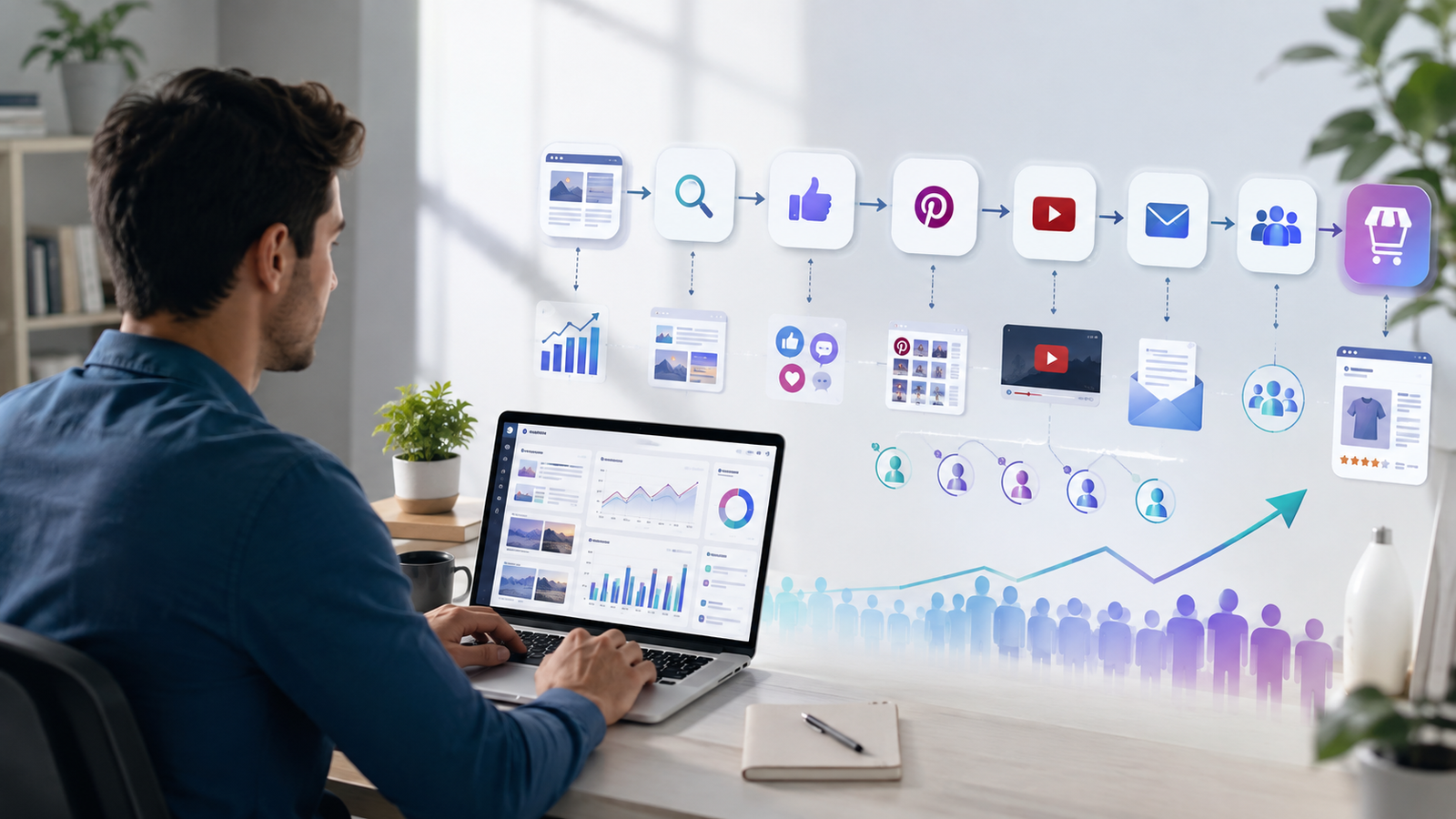 Affiliate marketer using SEO, blog content, email marketing, social media, Pinterest, and YouTube to promote affiliate products without paid ads
